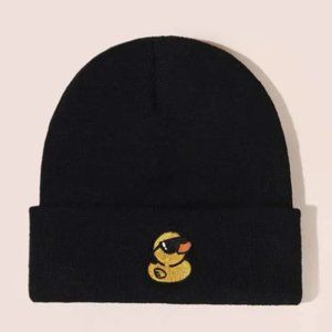 Embroidered Yellow Duck Knit Hat For Women, Girls